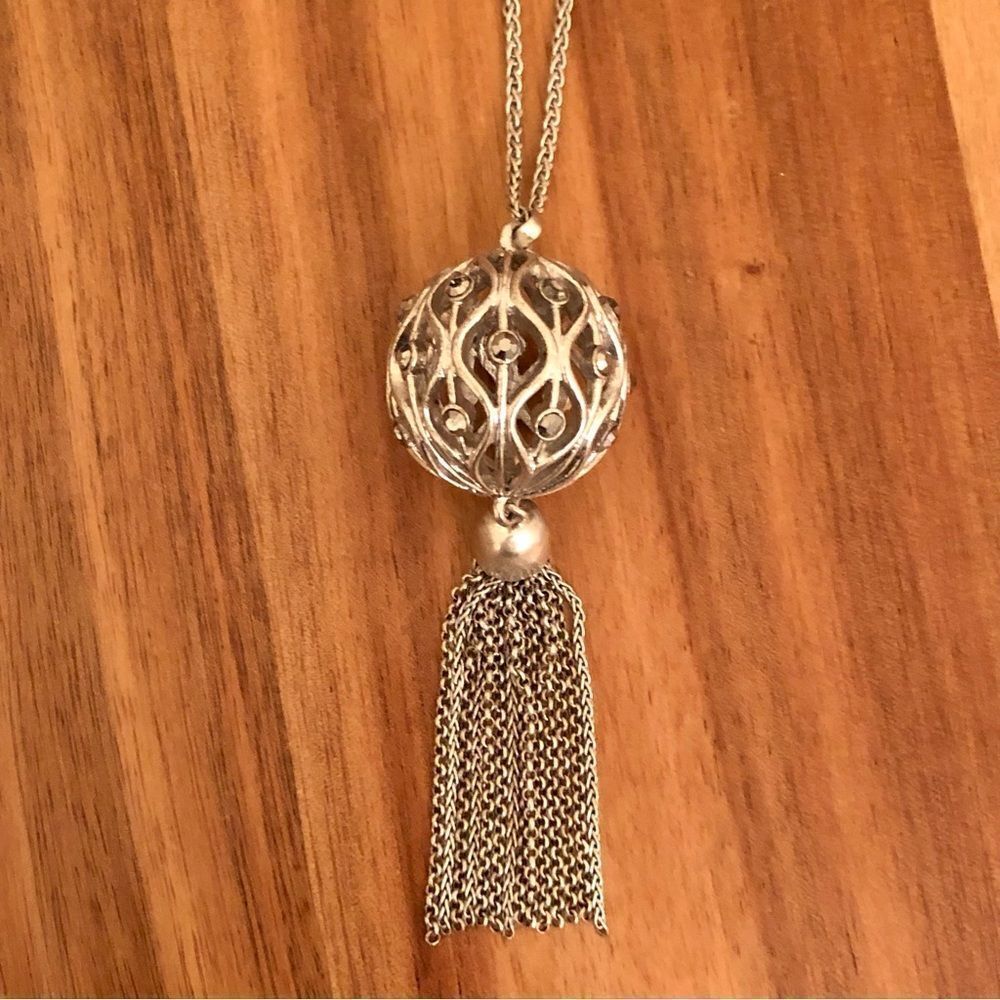 Lucky Brand | Silver Tone Ball and Tassel Necklace | 36” Adjustable